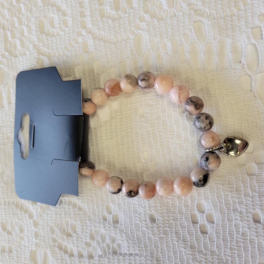 Pink and Black Beaded Bracelet with Heart Charm